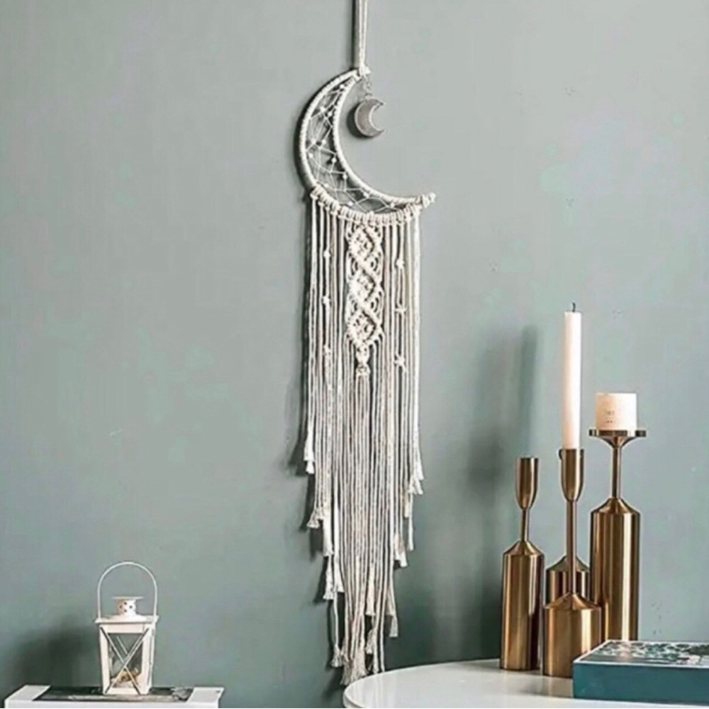 Bohemian White Macrame Moon Wall Hanging